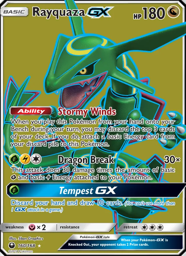 Rayquaza GX card from Celestial Storm, number 160/168