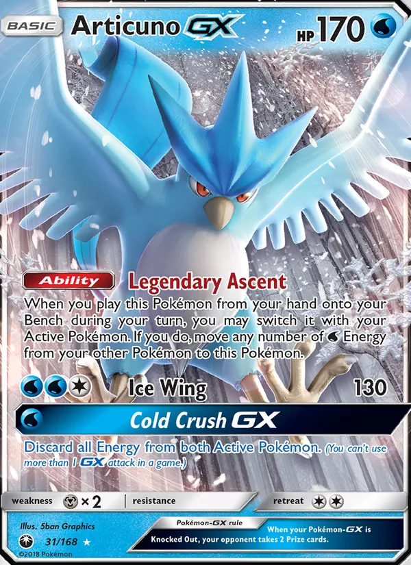 Articuno GX card from Celestial Storm, number 31/168