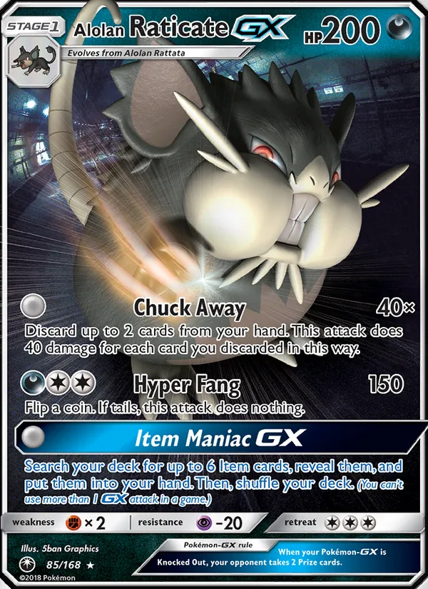 Kartu Alolan Raticate GX dari Celestial Storm, nomor 85/168