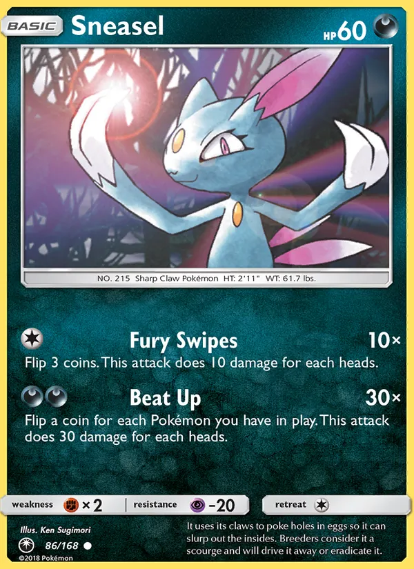 Kartu Sneasel dari Celestial Storm, nomor 86/168