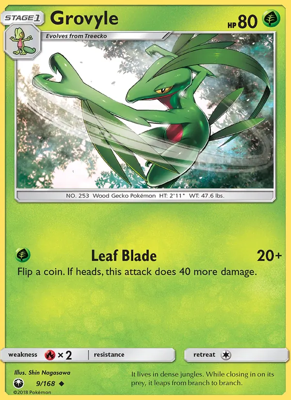Kartu Grovyle dari Celestial Storm, nomor 9/168
