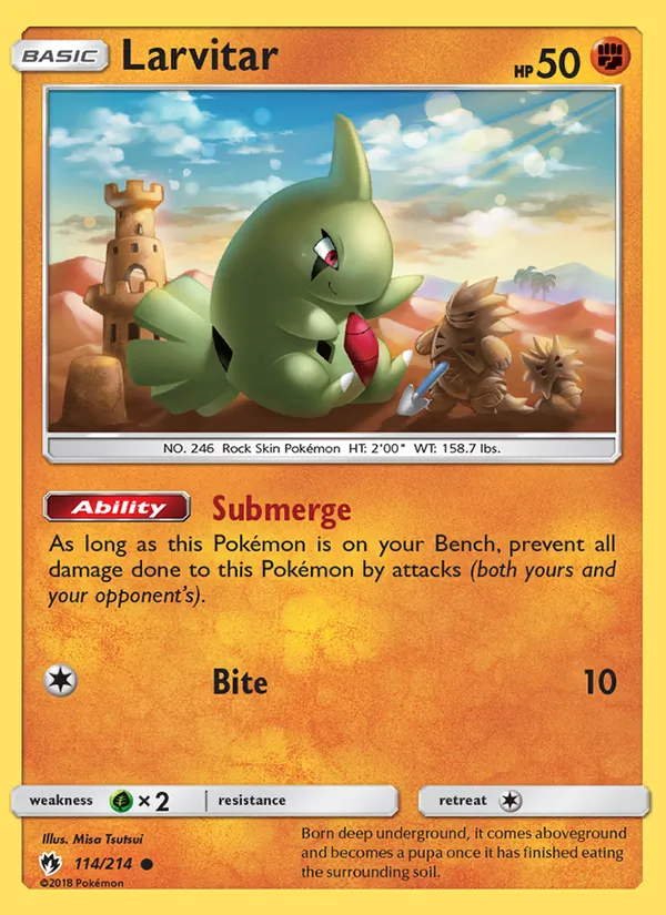 Kaart Larvitar uit Lost Thunder, nummer 114/214