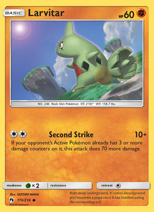 Kaart Larvitar uit Lost Thunder, nummer 115/214