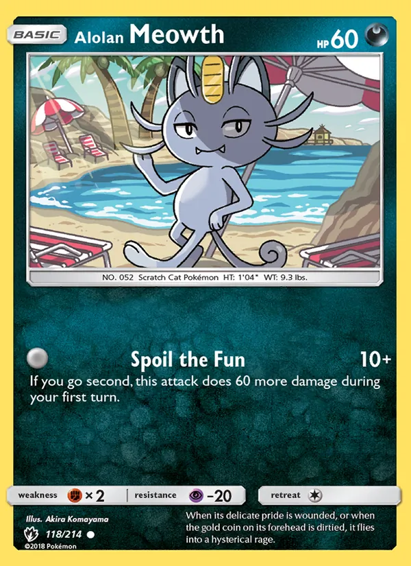 Kaart Alolan Meowth uit Lost Thunder, nummer 118/214