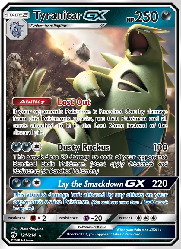 Tyranitar GX card from Lost Thunder, number 121/214