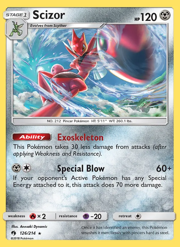 Kartu Scizor dari Lost Thunder, nomor 126/214