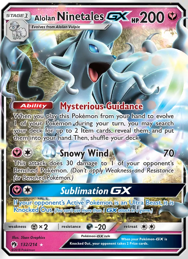 Alolan Ninetales GX card from Lost Thunder, number 132/214