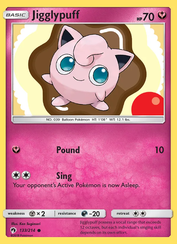Kartu Jigglypuff dari Lost Thunder, nomor 133/214