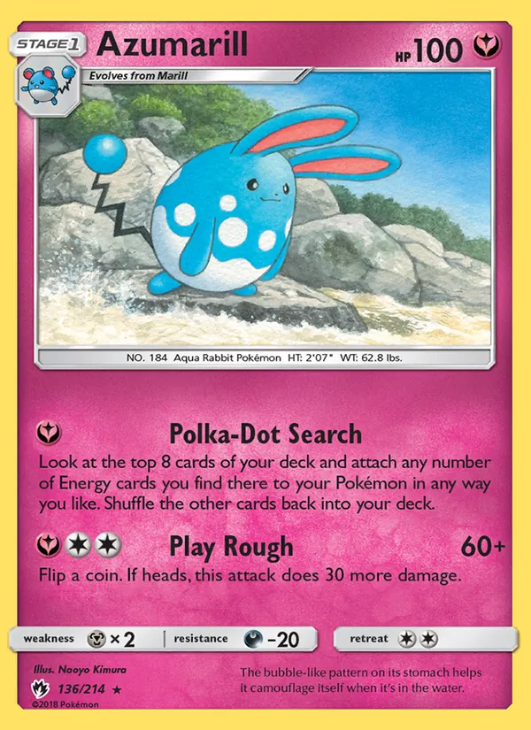 Kaart Azumarill uit Lost Thunder, nummer 136/214