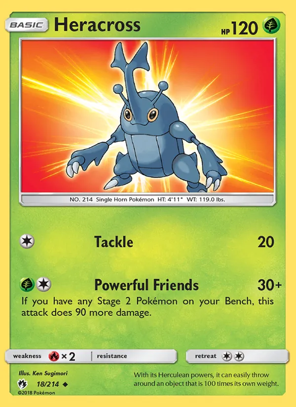 Kartu Heracross dari Lost Thunder, nomor 18/214