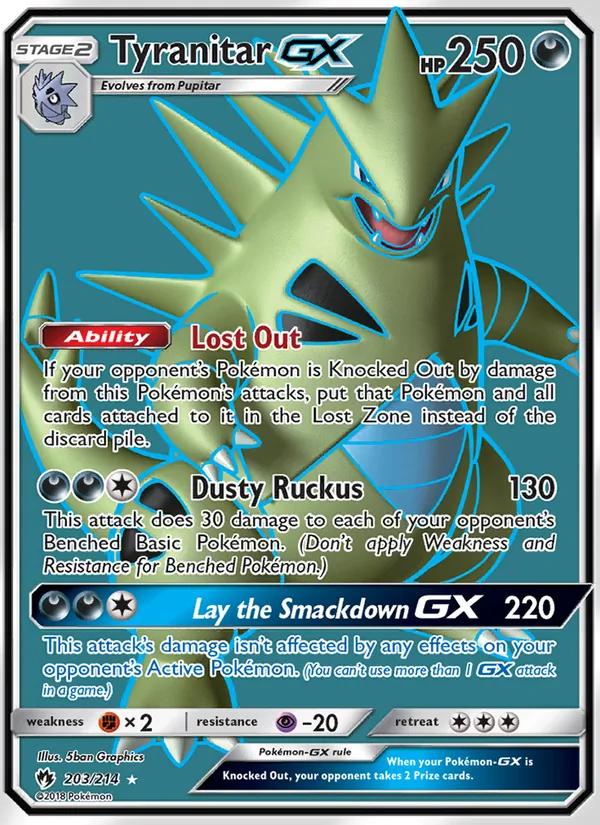 Tyranitar GX card from Lost Thunder, number 203/214