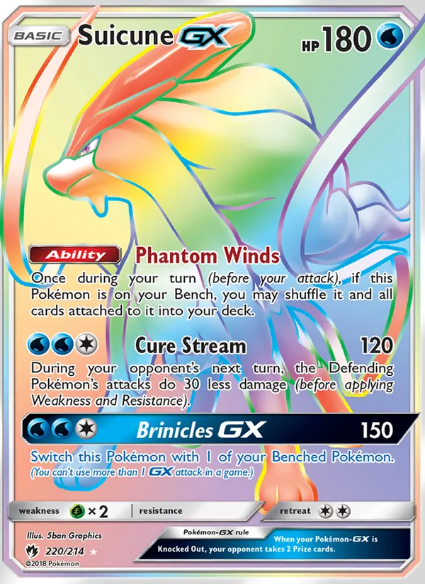 Suicune GX card from Lost Thunder, number 220/214