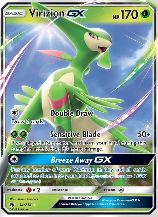 Kartu Virizion GX dari Lost Thunder, nomor 34/214