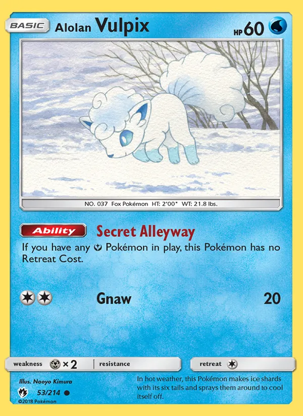 Kaart Alolan Vulpix uit Lost Thunder, nummer 53/214