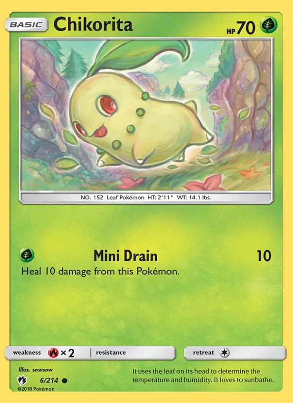Kaart Chikorita uit Lost Thunder, nummer 6/214