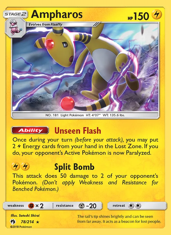 Kaart Ampharos uit Lost Thunder, nummer 78/214