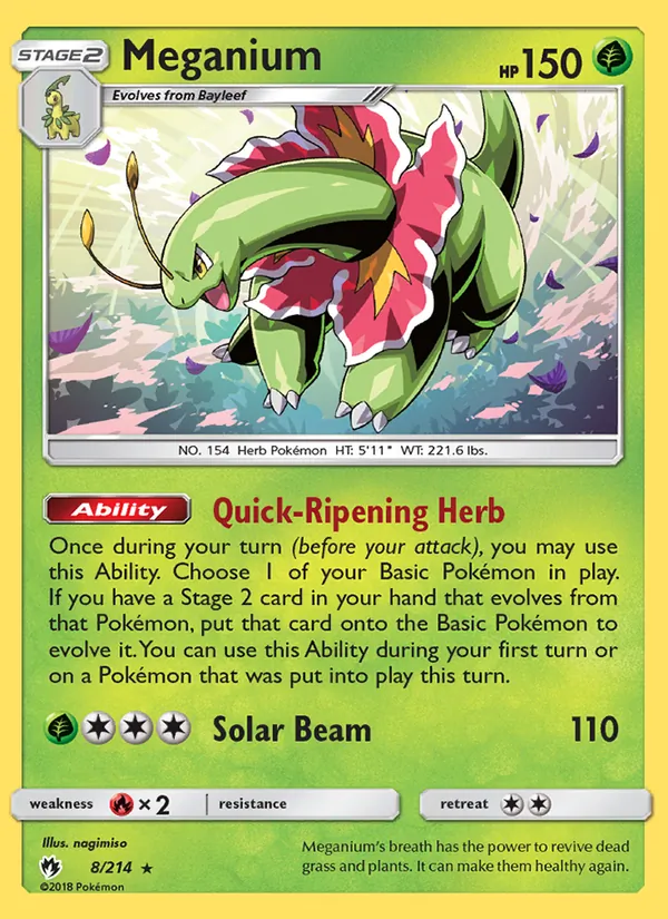 Kartu Meganium dari Lost Thunder, nomor 8/214