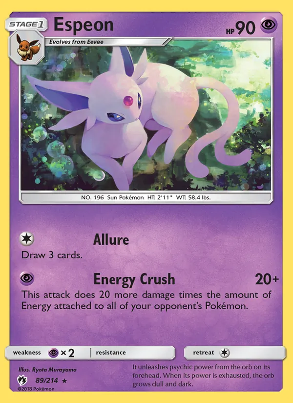 Kaart Espeon uit Lost Thunder, nummer 89/214