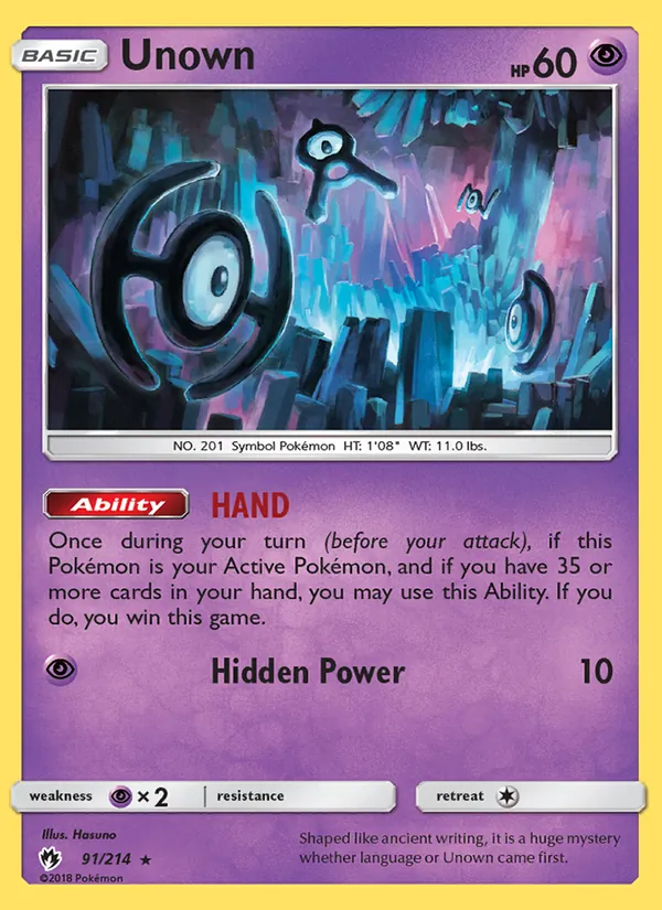 Kaart Unown uit Lost Thunder, nummer 91/214