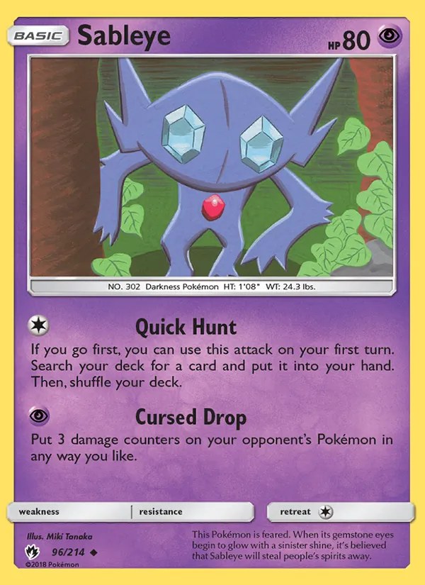 Kaart Sableye uit Lost Thunder, nummer 96/214