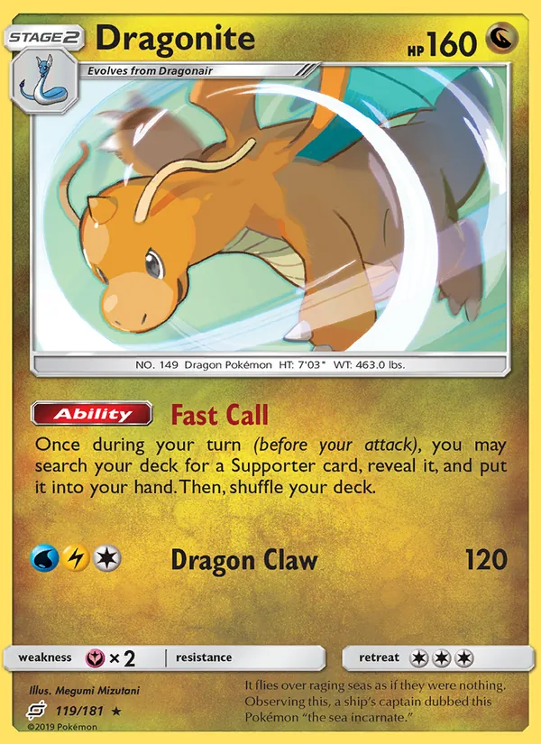 Dragonite card from Team Up, number 119/181