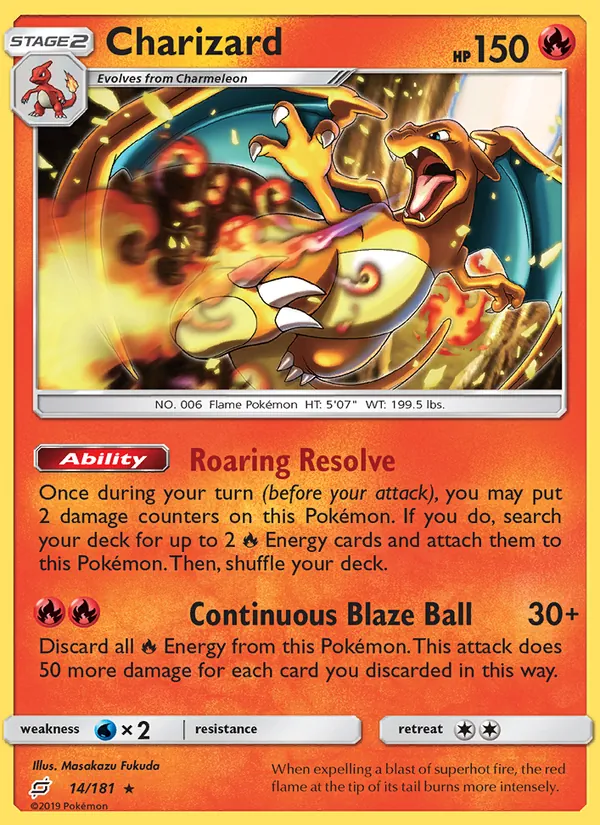 Charizard card from Team Up, number 14/181