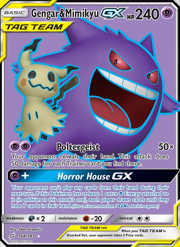 Gengar & Mimikyu GX card from Team Up, number 164/181
