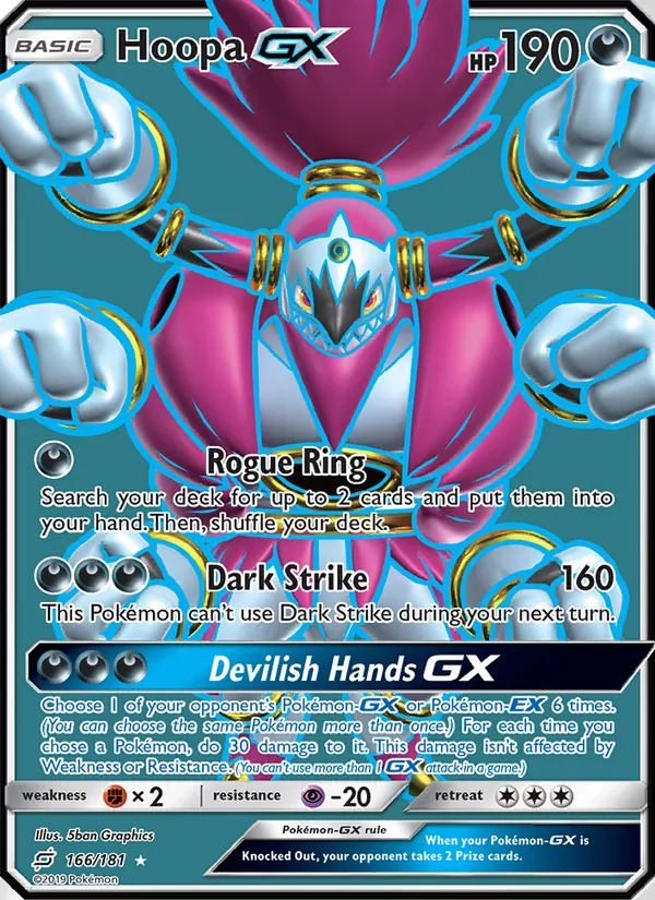 Hoopa GX card from Team Up, number 166/181