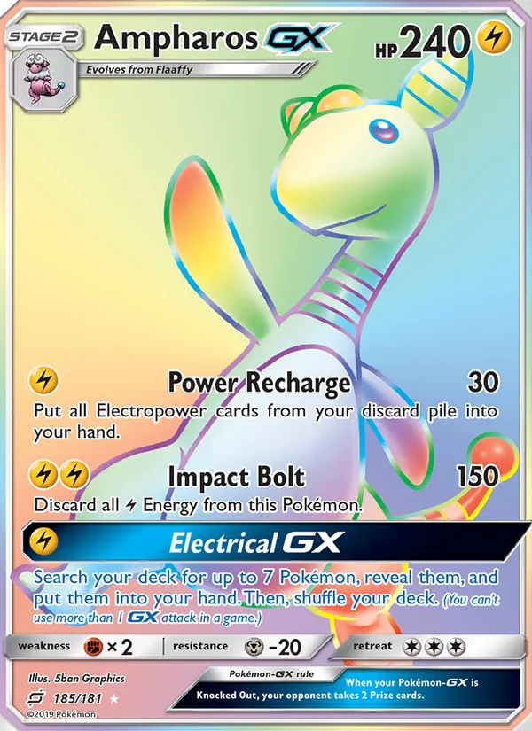 Ampharos GX card from Team Up, number 185/181