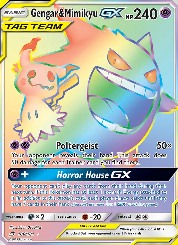 Gengar & Mimikyu GX card from Team Up, number 186/181