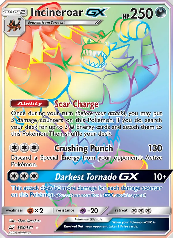 Incineroar GX card from Team Up, number 188/181