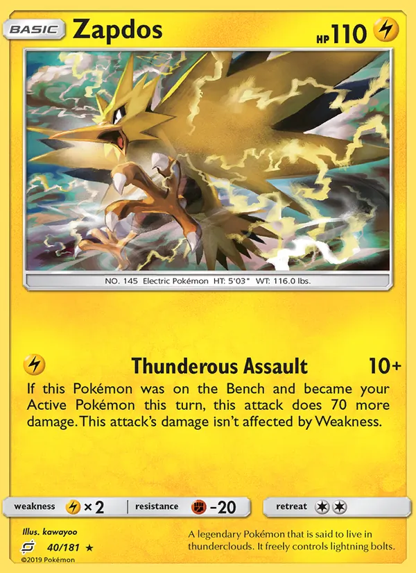 Kaart Zapdos uit Team Up, nummer 40/181