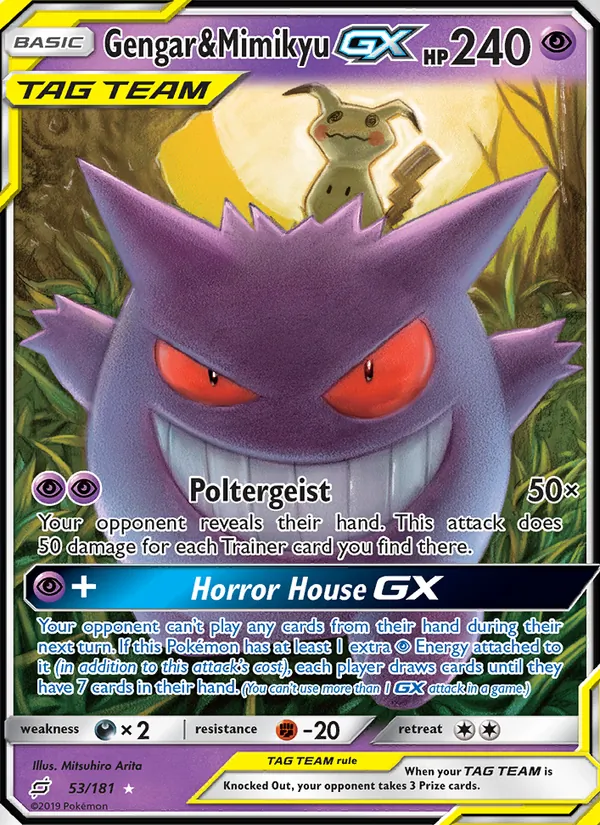 Gengar & Mimikyu GX card from Team Up, number 53/181