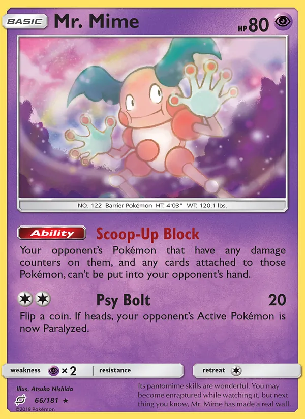Kaart Mr. Mime uit Team Up, nummer 66/181