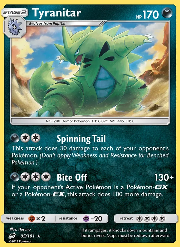 Kartu Tyranitar dari Team Up, nomor 85/181