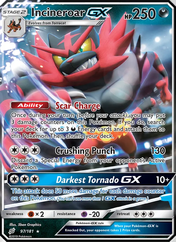 Kaart Incineroar GX uit Team Up, nummer 97/181