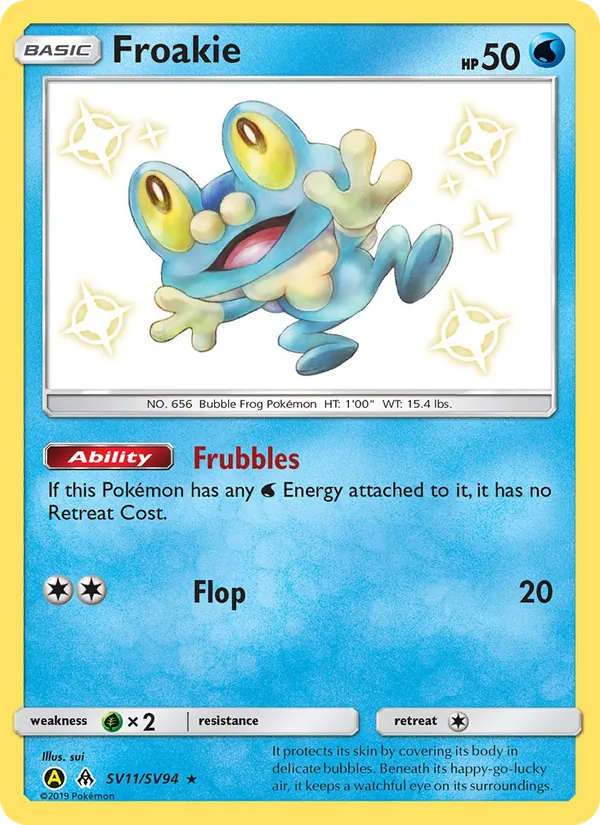 Froakie card from Hidden Fates Shiny Vault, number SV11/94