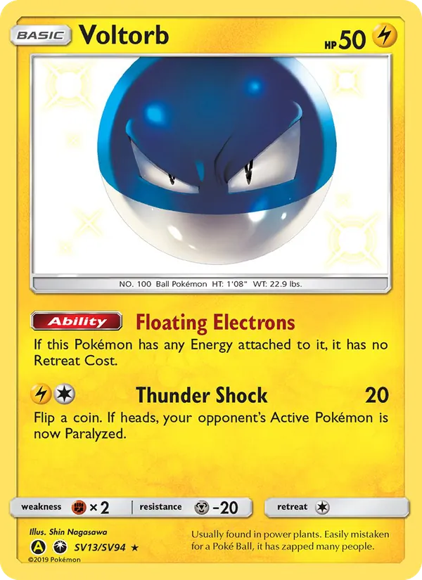 Voltorb card from Hidden Fates Shiny Vault, number SV13/94