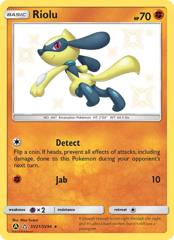 Riolu card from Hidden Fates Shiny Vault, number SV21/94