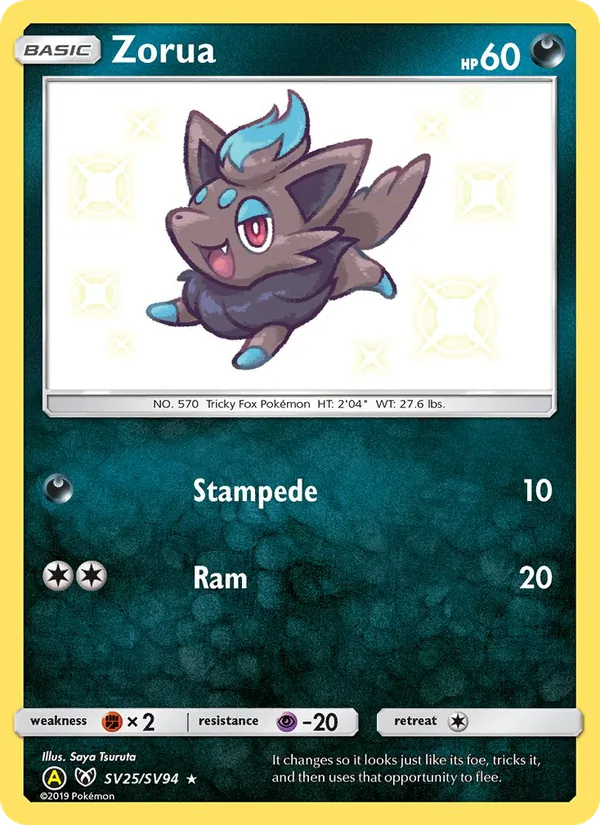 Zorua card from Hidden Fates Shiny Vault, number SV25/94