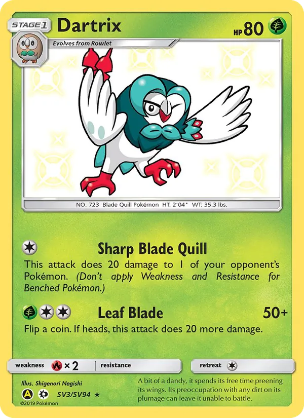 Dartrix card from Hidden Fates Shiny Vault, number SV3/94