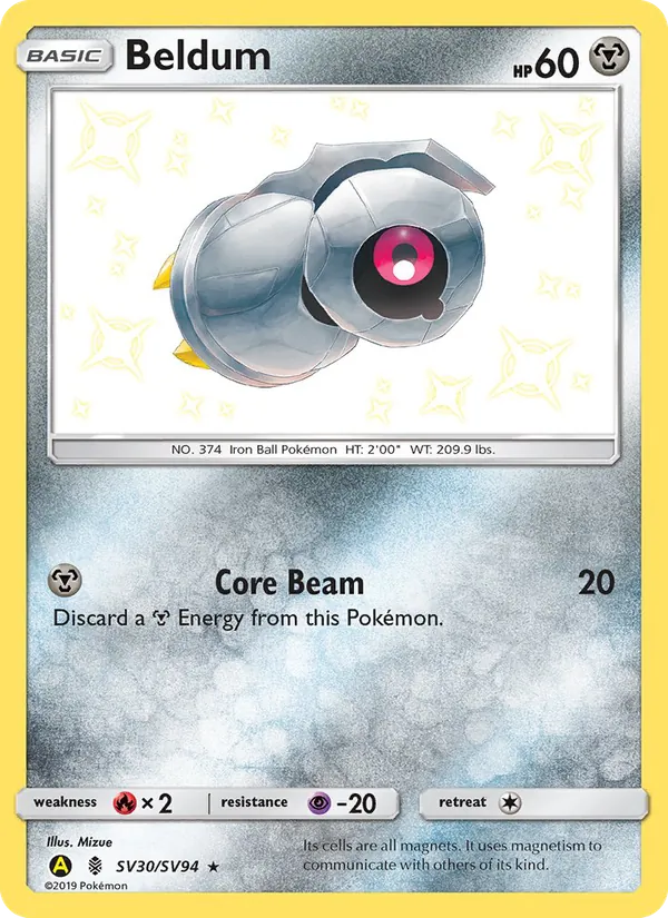 Beldum card from Hidden Fates Shiny Vault, number SV30/94