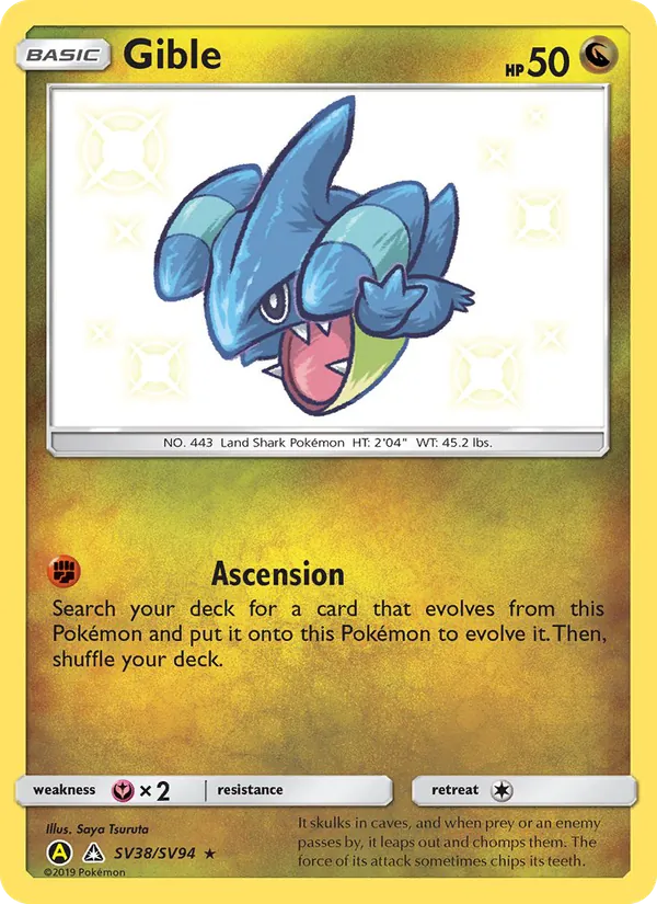 Gible card from Hidden Fates Shiny Vault, number SV38/94