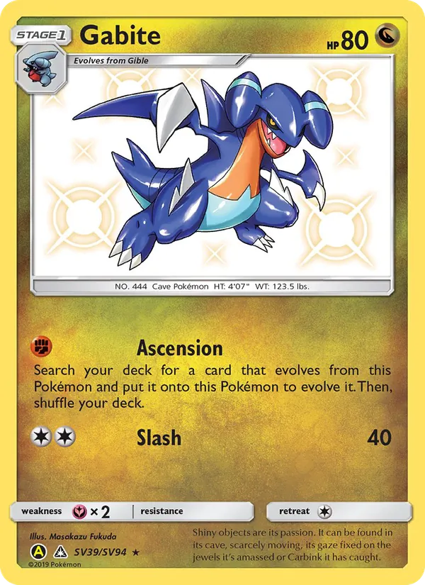 Gabite card from Hidden Fates Shiny Vault, number SV39/94
