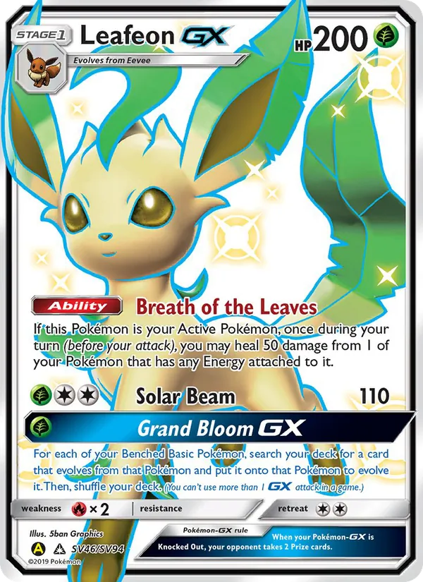 Leafeon-GX card from Hidden Fates Shiny Vault, number SV46/94