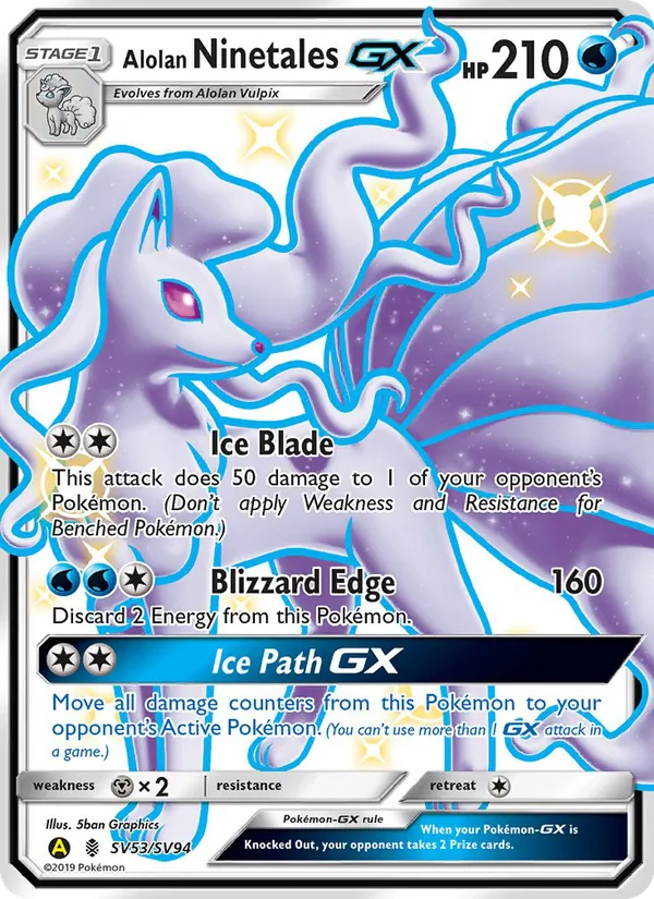 Alolan Ninetales-GX card from Hidden Fates Shiny Vault, number SV53/94