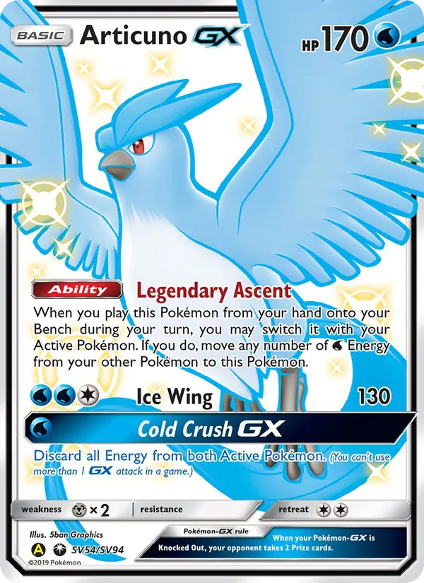 Articuno-GX card from Hidden Fates Shiny Vault, number SV54/94