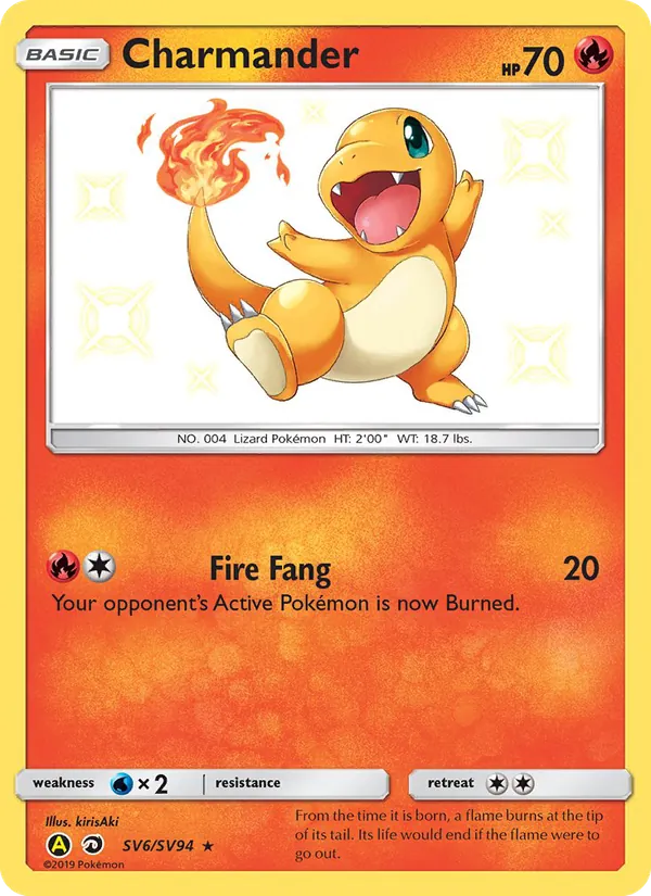 Charmander card from Hidden Fates Shiny Vault, number SV6/94