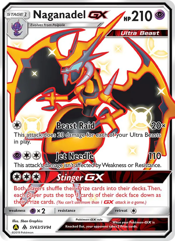 Naganadel-GX card from Hidden Fates Shiny Vault, number SV63/94