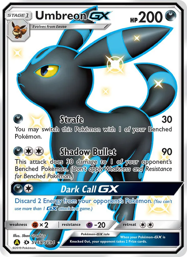 Umbreon-GX card from Hidden Fates Shiny Vault, number SV69/94